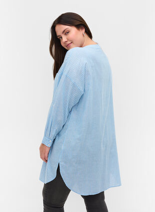 Gestreifte Hemdbluse aus 100% Baumwolle, Lichen Blue Stripe , Model image number 1