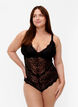 Bodystocking aus Spitze mit V-Ausschnitt, Black, Model image number 0