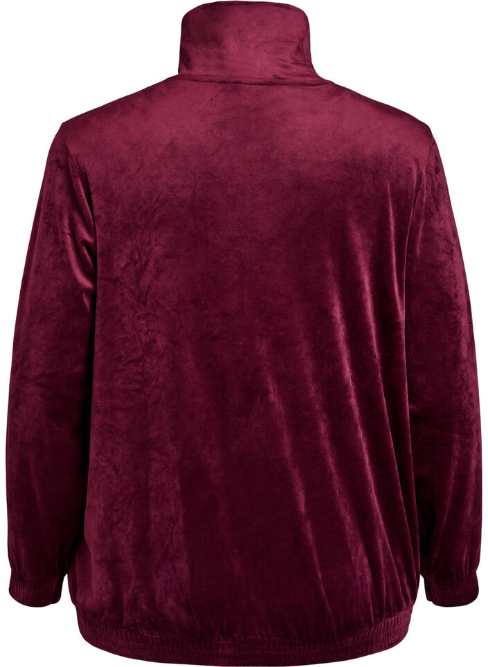 Cardigan aus Velours mit Rei&szlig;verschluss und hohem Kragen, Dunkles Bordeaux, Packshot image number 1