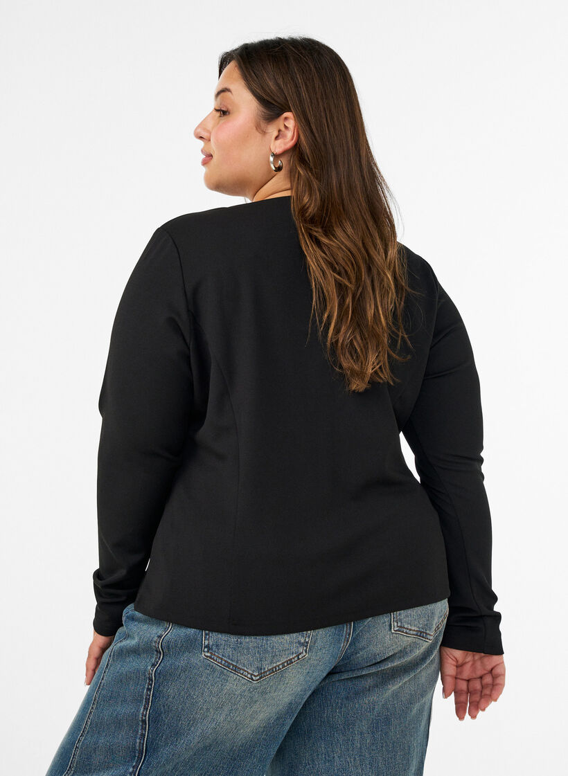 Figurbetonter Cardigan mit Knotenverschl&uuml;ssen, Schwarz, Model image number 2