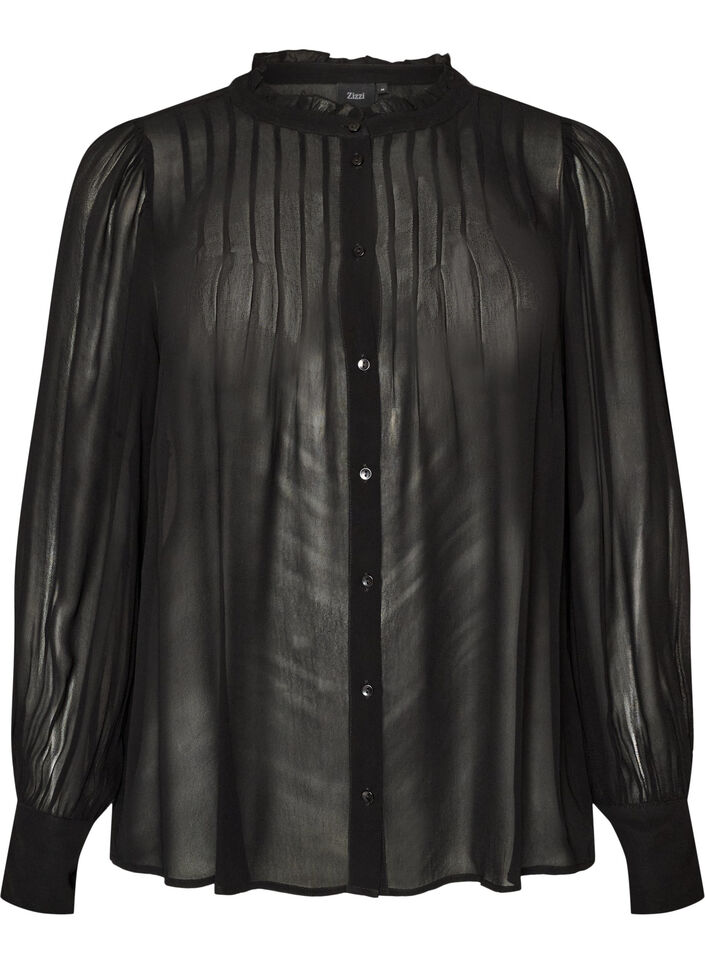 Bluse aus Viskose mit R&uuml;schenkragen, Schwarz, Packshot image number 0