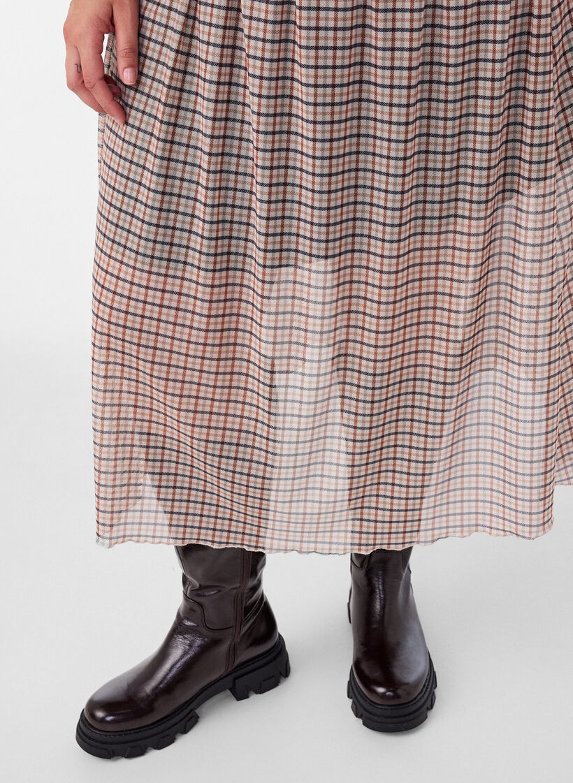 Karierter Midi-Rock aus Mesh, Beige, Model image number 2