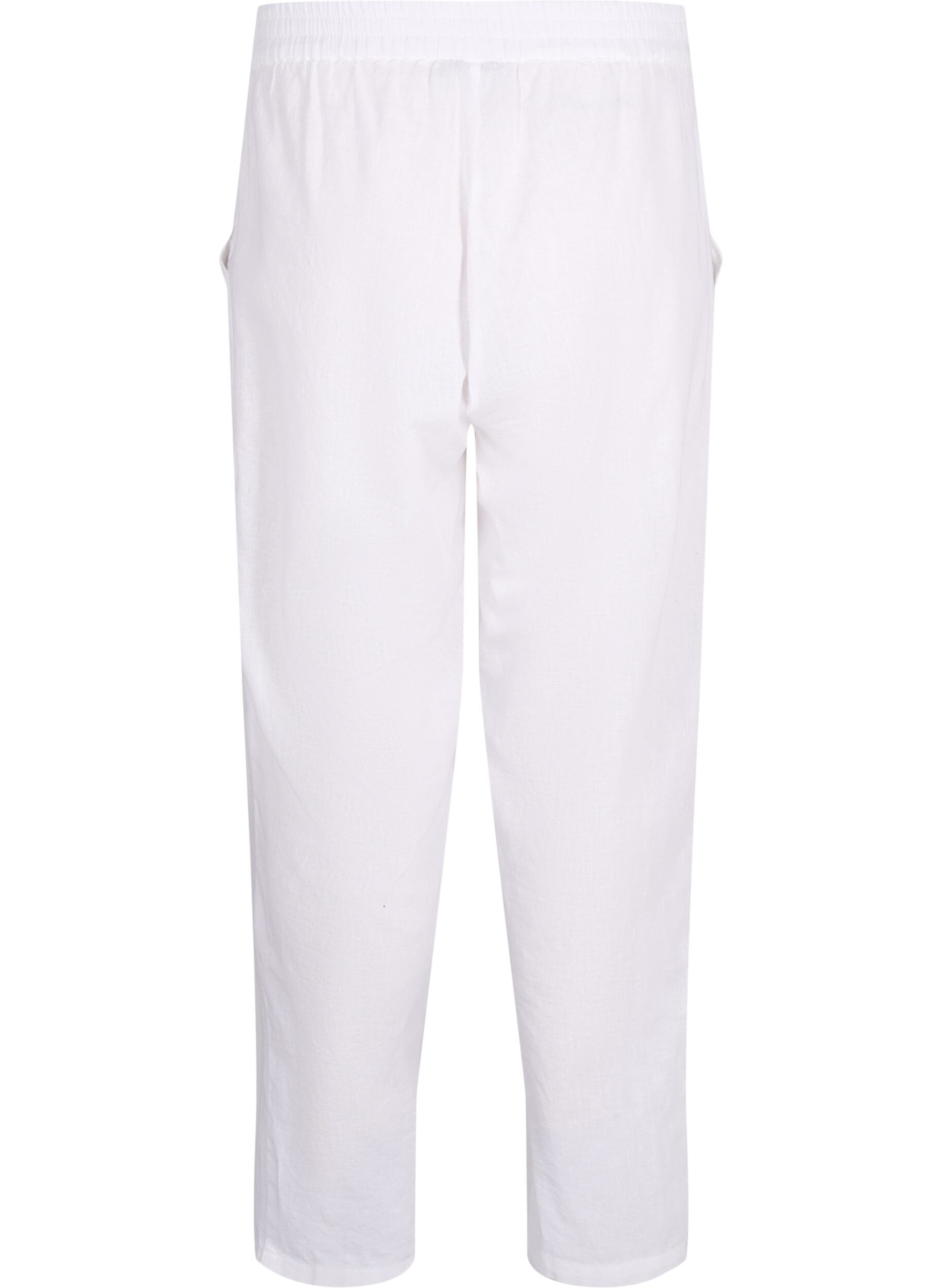 ZizziEinfarbige Baumwollhose mit Leinen, Bright White, Packshot image number 1