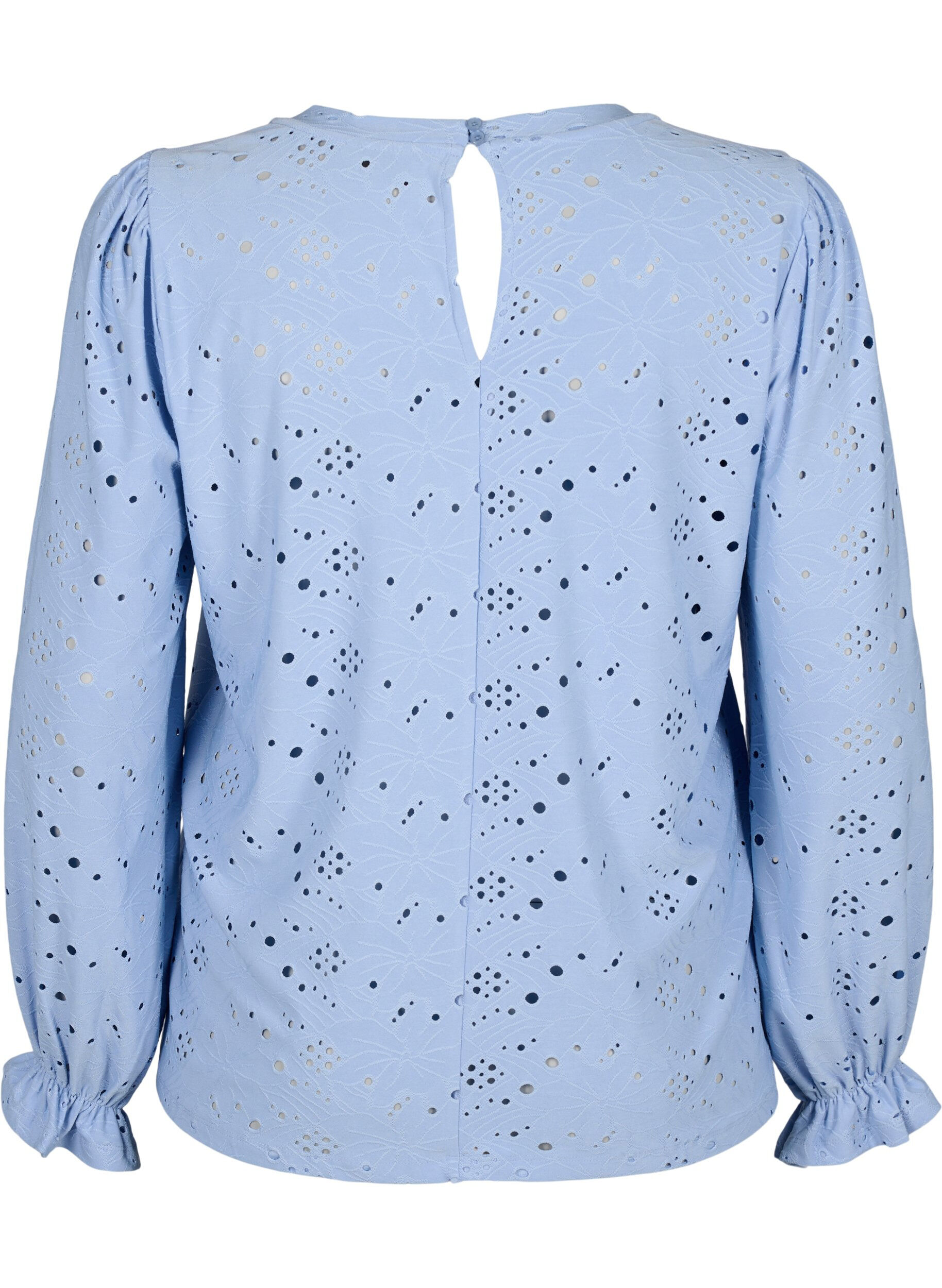 Zizzi Lang&auml;rmlige Bluse mit Lochmuster, Serenity, Packshot image number 1