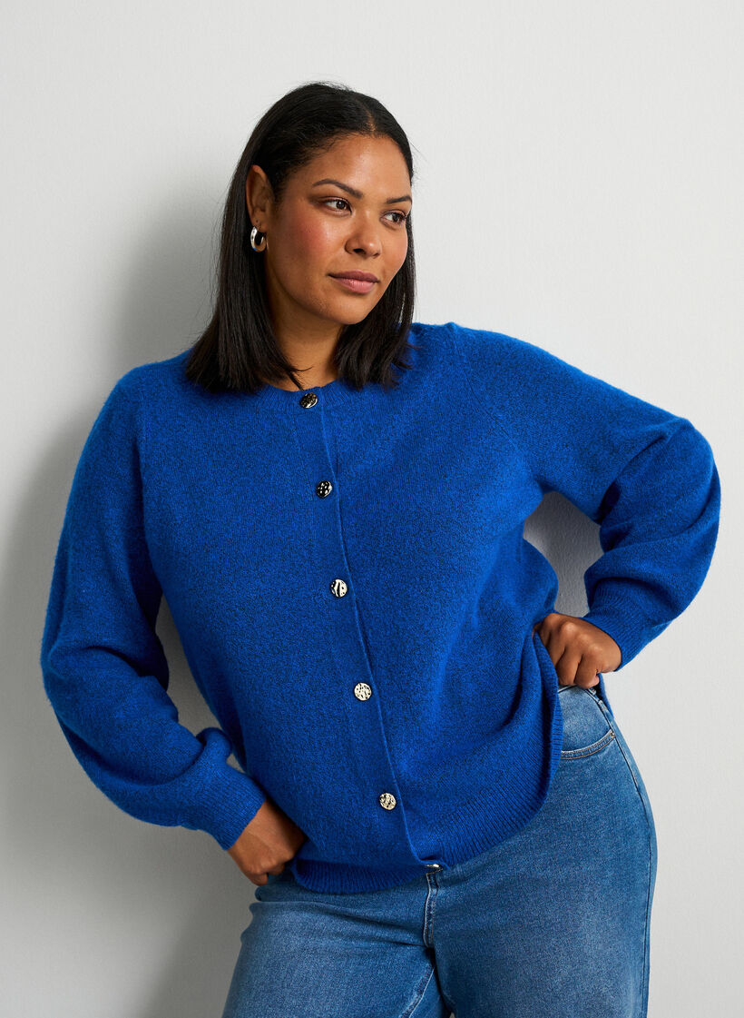 Strickjacke aus weichem Strick mit goldfarbenen Kn&ouml;pfen, T&uuml;rkis, Model image number 0