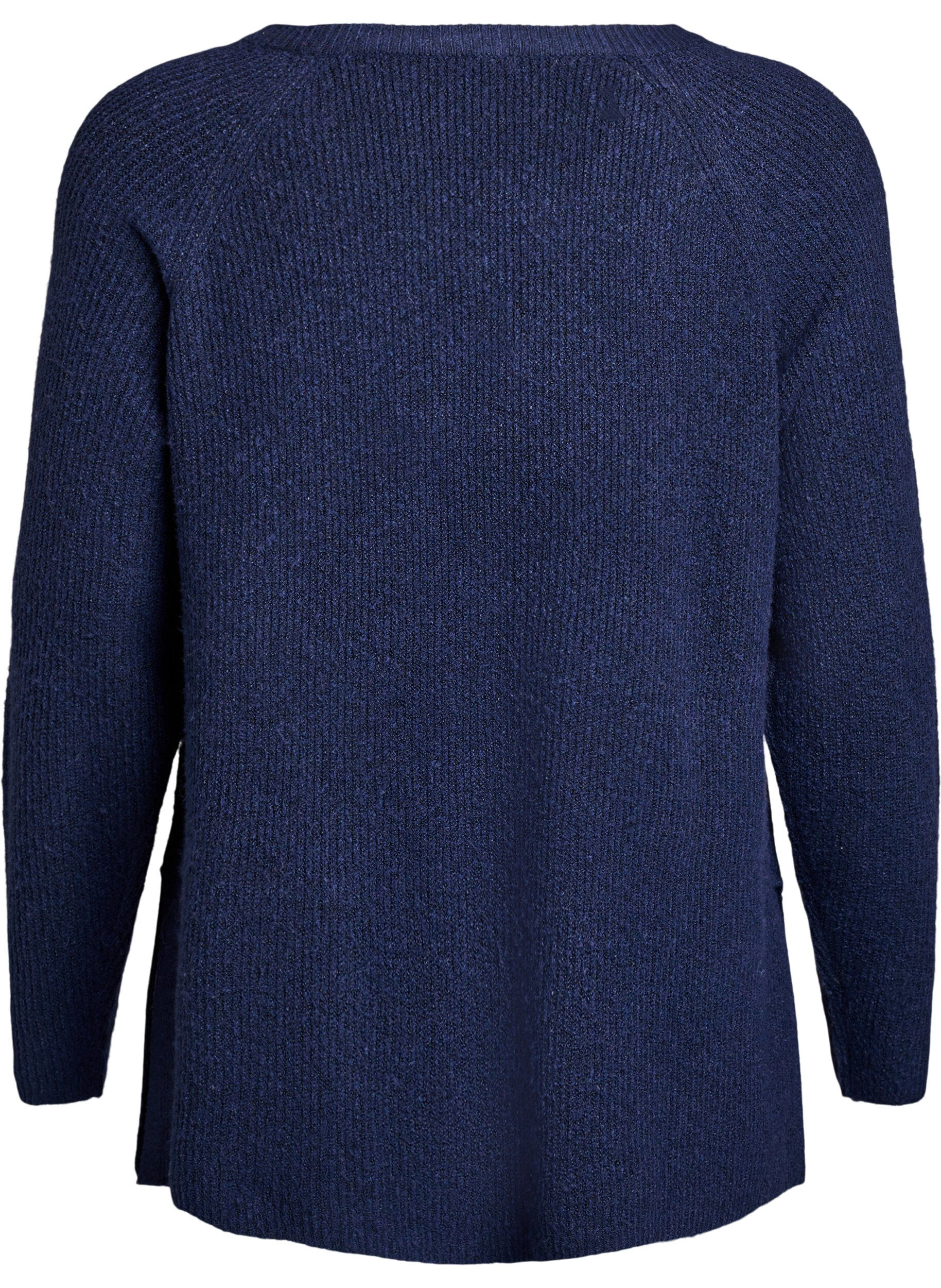 ZizziStrickpullover mit diagonalem Muster und Raglan&auml;rmeln, Blau, Packshot image number 1