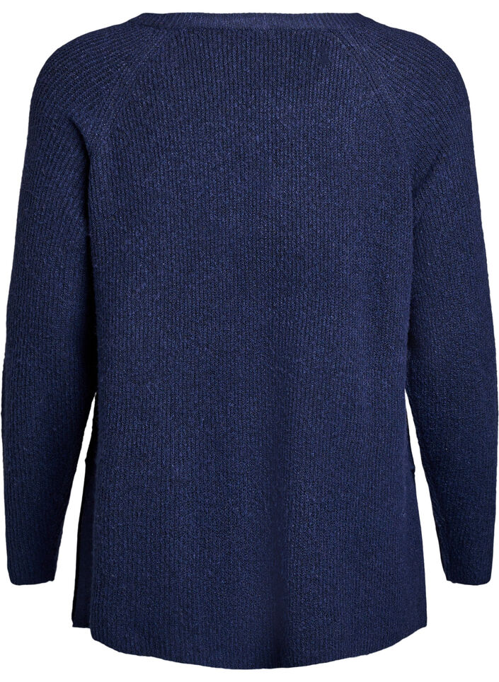 Strickpullover mit diagonalem Muster und Raglan&auml;rmeln, Blau, Packshot image number 1