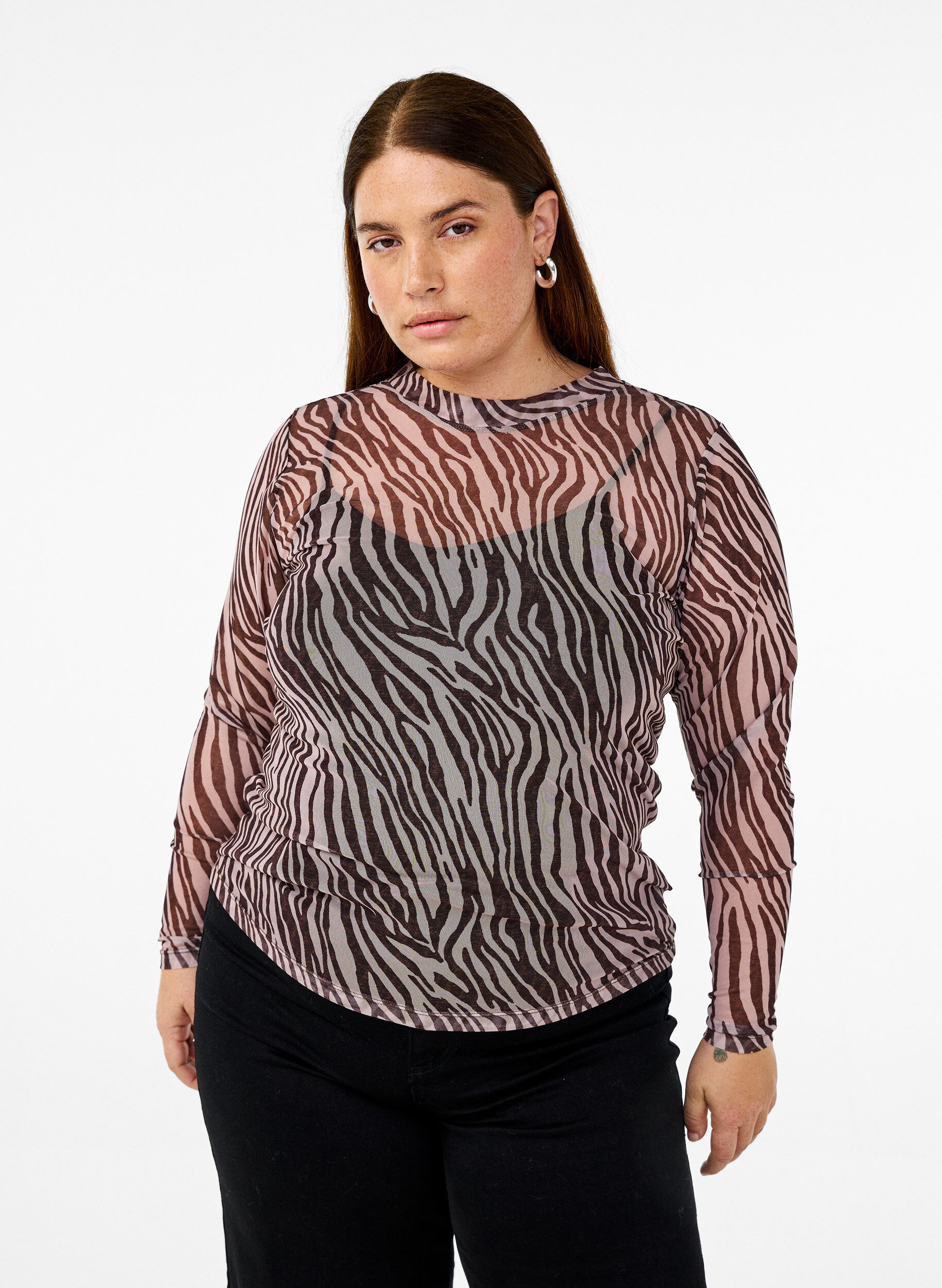 ZizziMesh-Top mit Zebraprint, Schwarz, Model image number 0