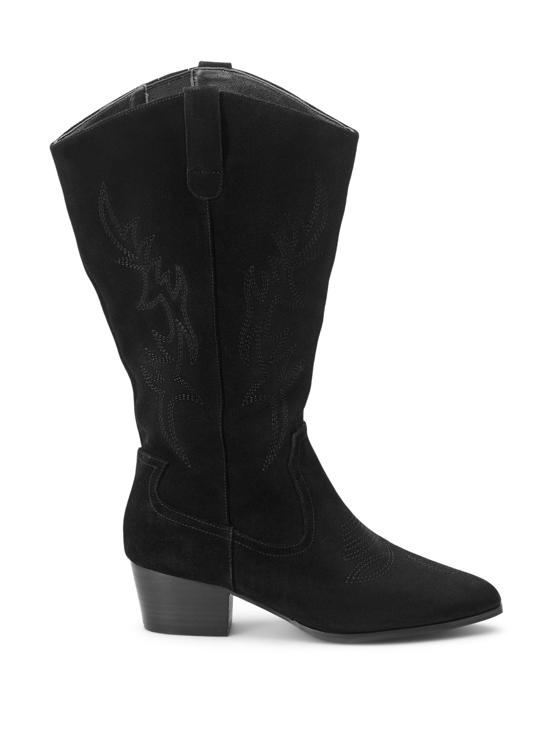 ZizziExtra-Weite - Cowboystiefel aus Wildleder, Black, Packshot image number 0