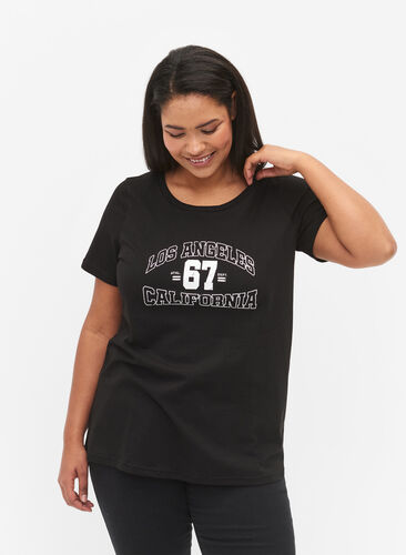 Baumwoll-T-Shirt mit Frontprint, Black LOS ANGELES, Model image number 0