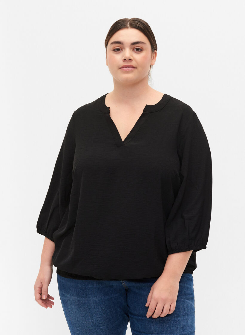Bluse mit Smok und 3/4-&Auml;rmeln, Black, Model image number 0
