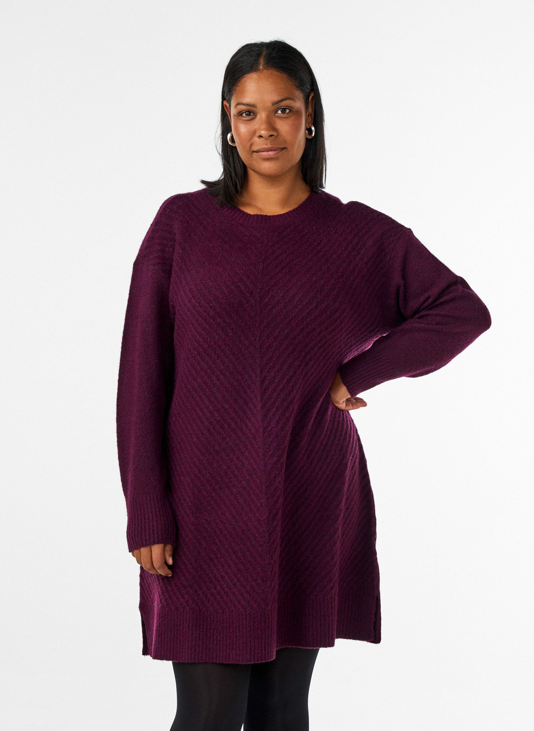 ZizziKurzes Strickkleid mit V-f&ouml;rmigem Strukturmuster, Rot, Model image number 0