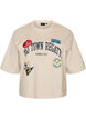 T-Shirt mit Textaufdruck und Badges, Beige, Packshot image number 0