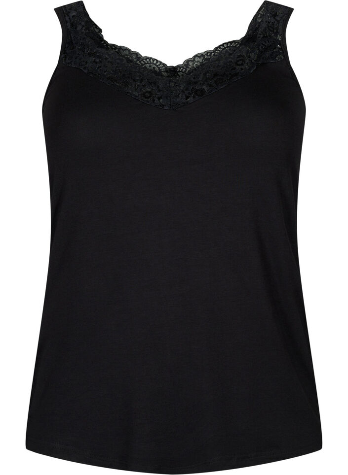 Top aus Viskose mit Spitze, Schwarz, Packshot image number 0