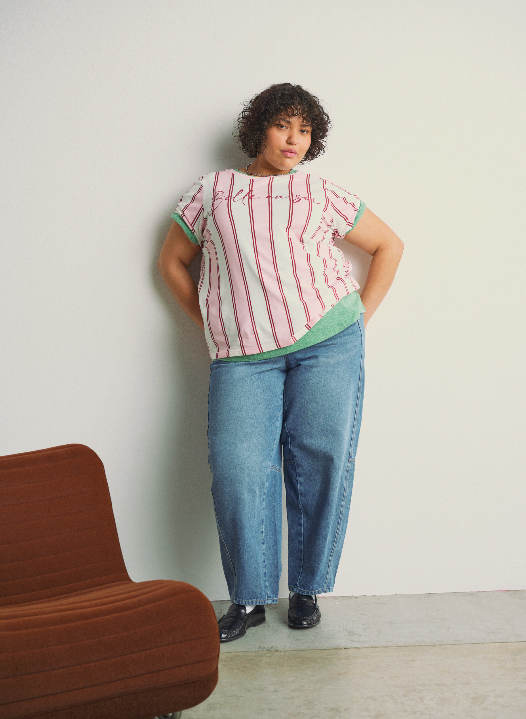 ZizziT-Shirt mit Streifen und Textprint, Rot, Image image number 0