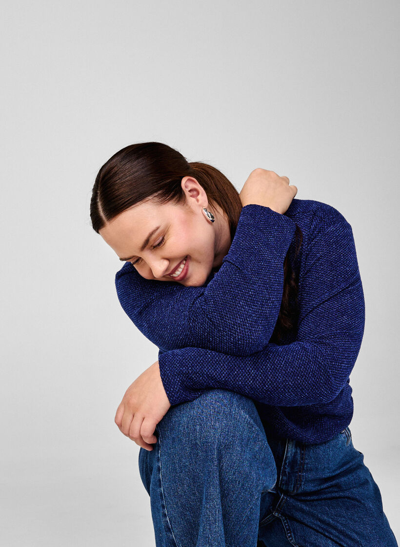 Melange Bluse mit rund um den Neck und langen Ärmel, Sodalite Blue, Image image number 0