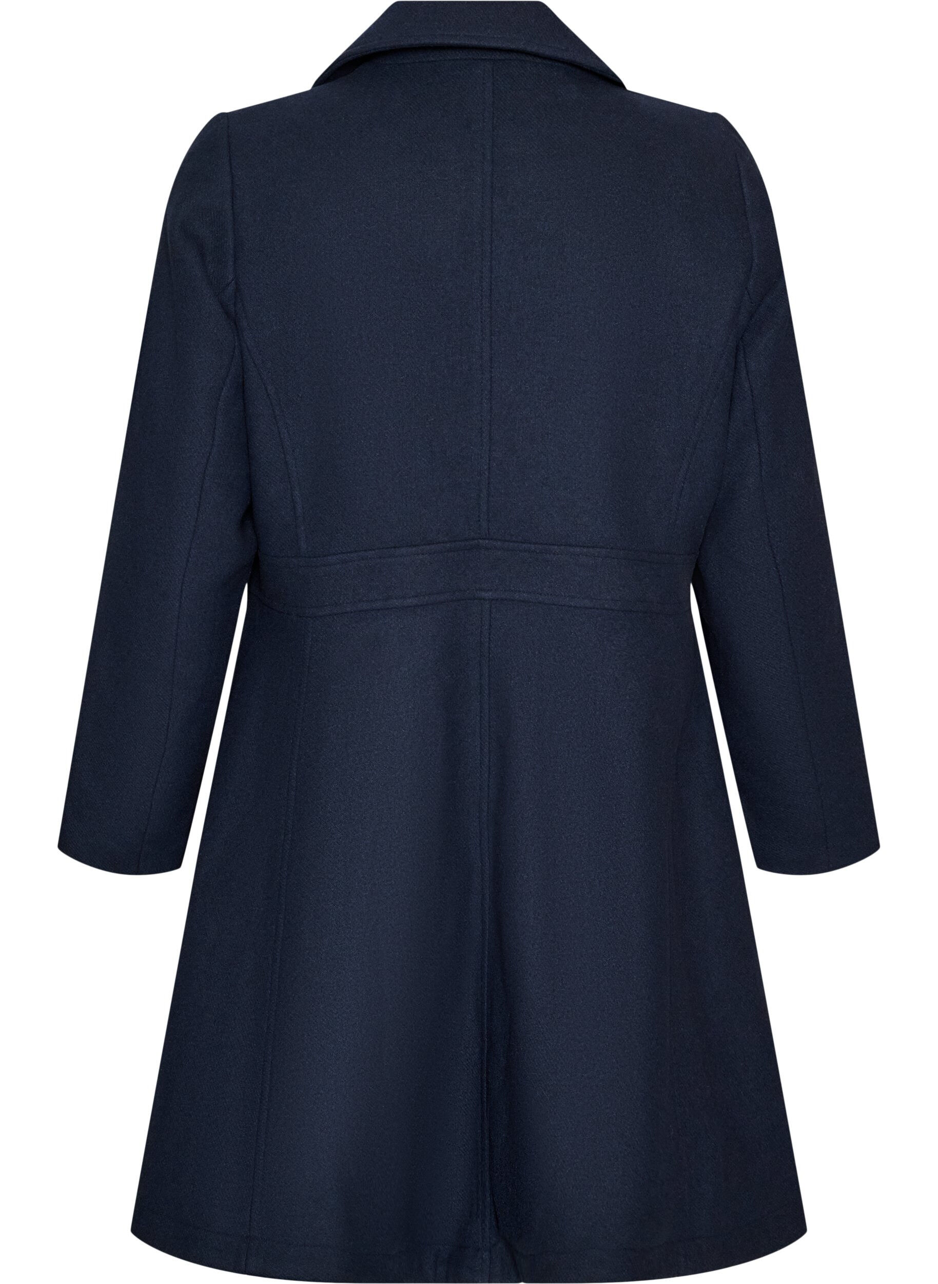 ZizziA-line wool coat with pockets, Blue, Packshot image number 1