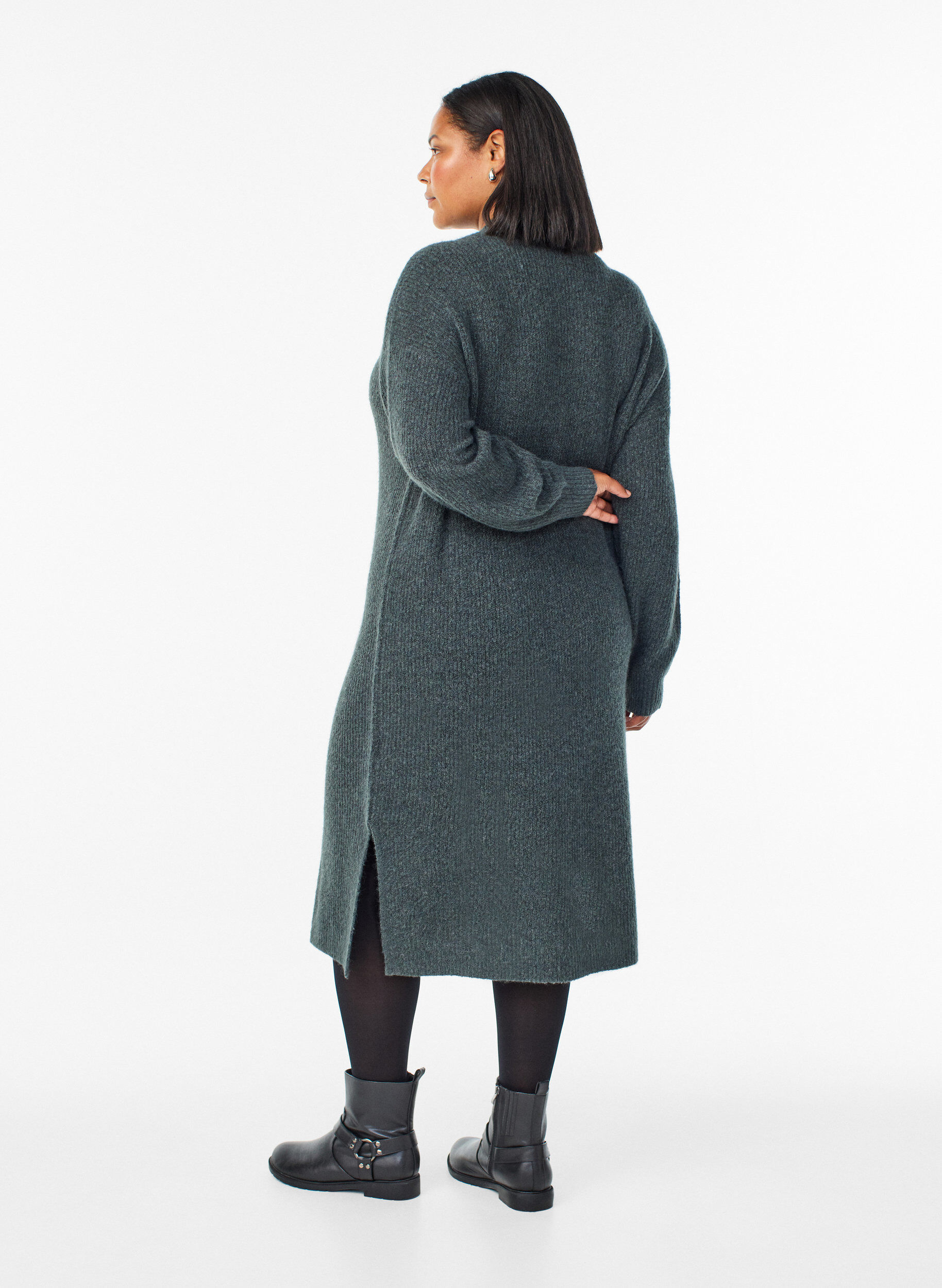 ZizziLanges Strickkleid mit hohem Kragen, Gr&uuml;n, Model image number 1