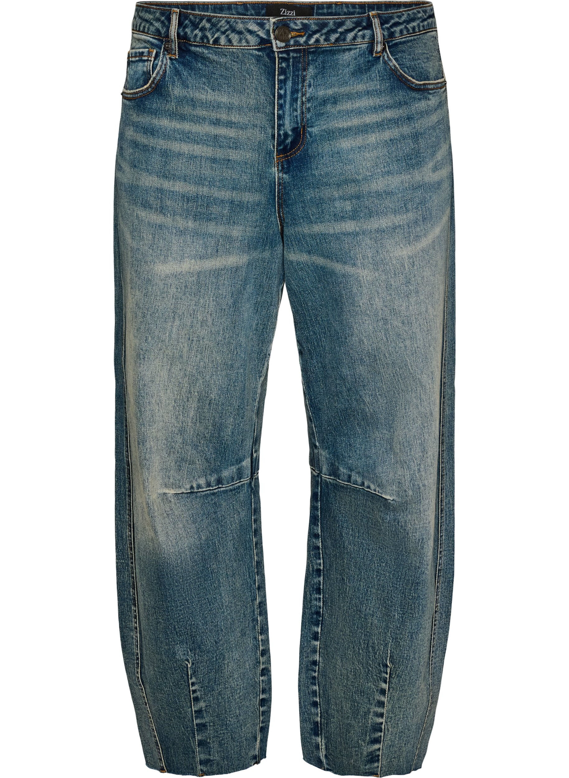ZizziBarrel Fit Jeans mit Used-Waschung, Blau, Packshot image number 0