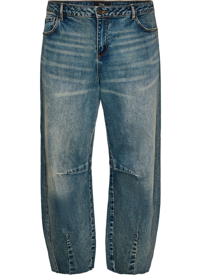 Barrel Fit Jeans mit Used-Waschung, Blau, Packshot image number 0