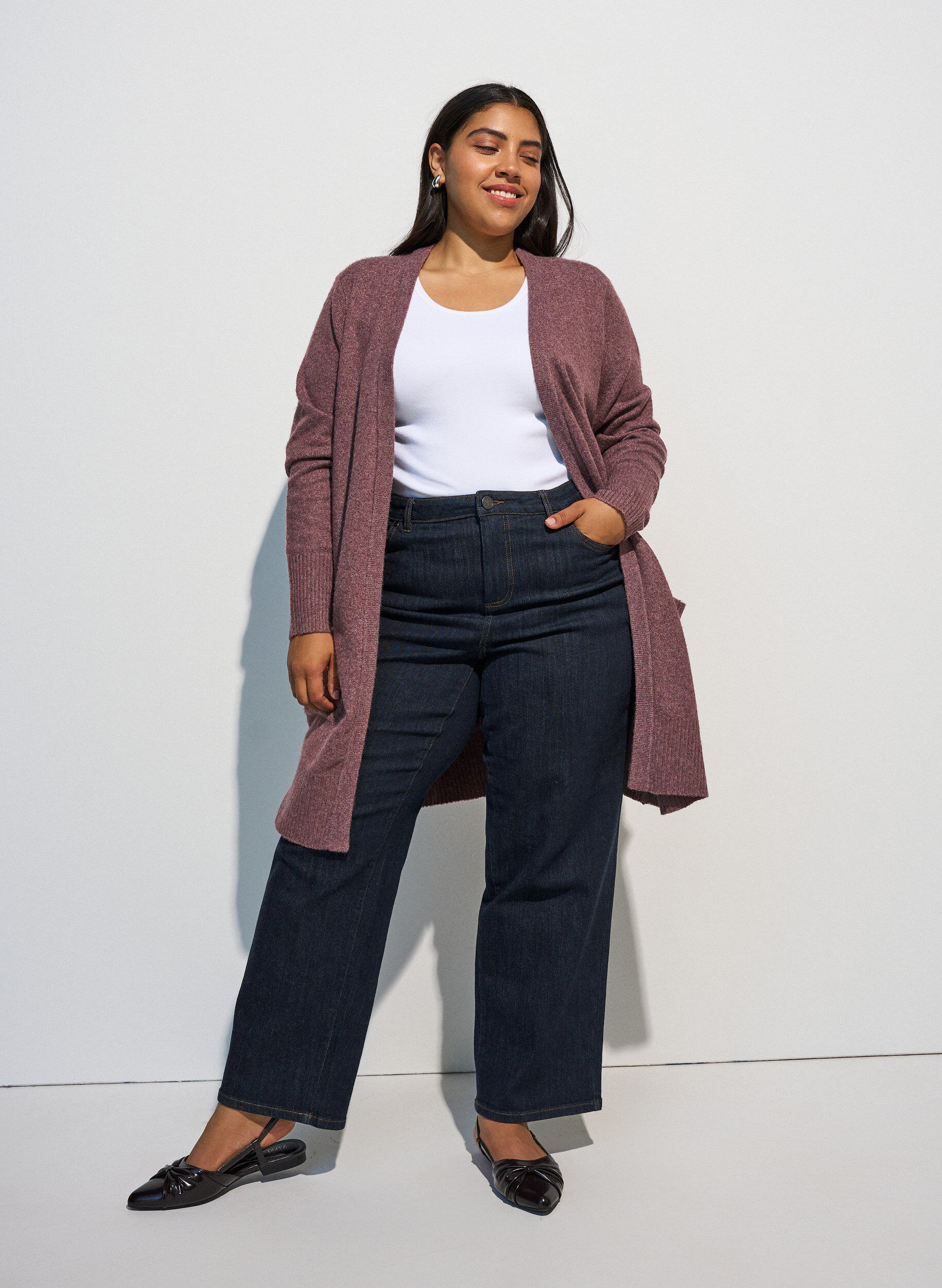 ZizziStrickjacke mit Rippenstrick und Taschen, Rot, Model image number 1