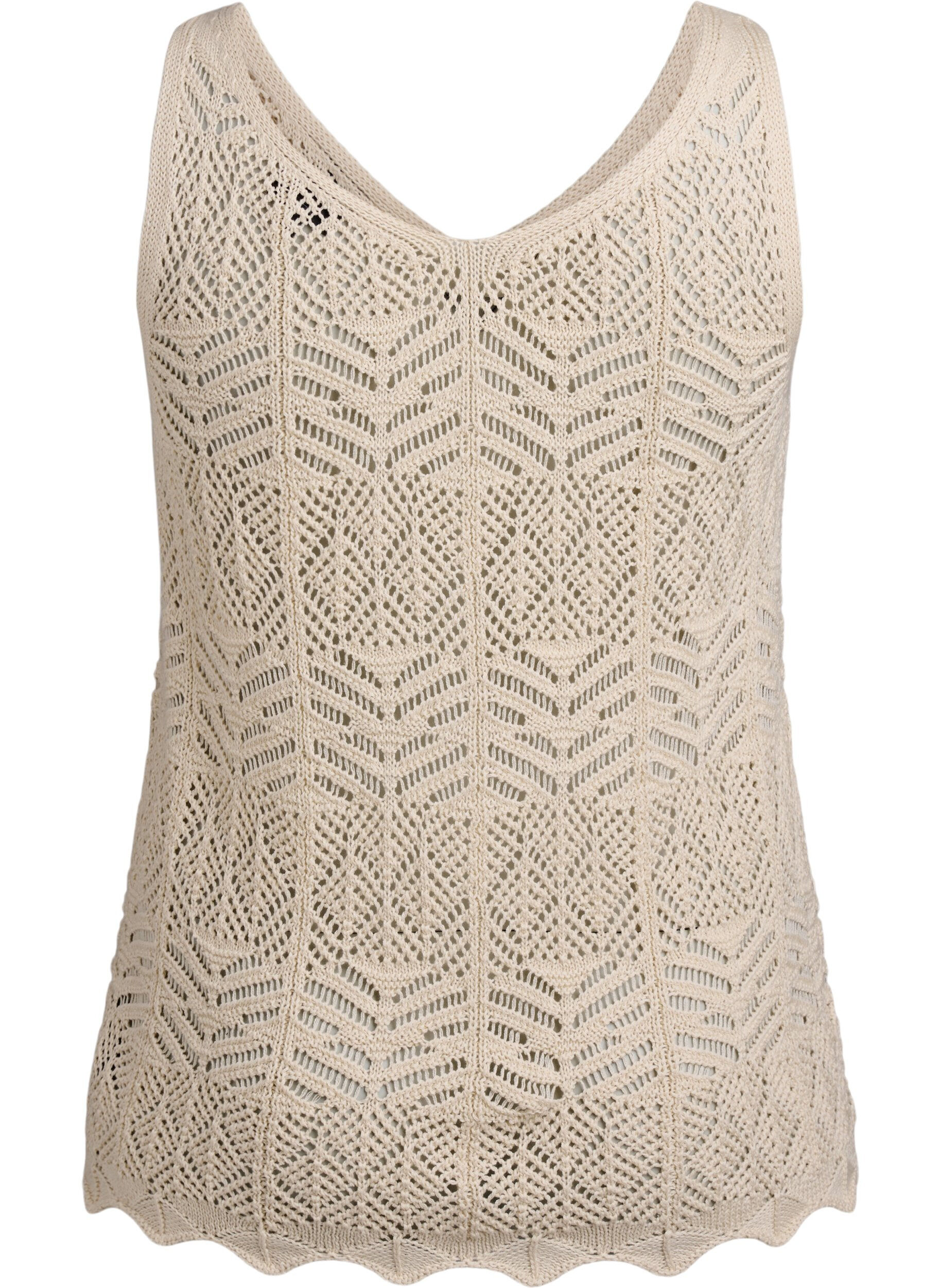 Zizzi&Auml;rmellose Stricktop mit V-Ausschnitt, Beige, Packshot image number 1
