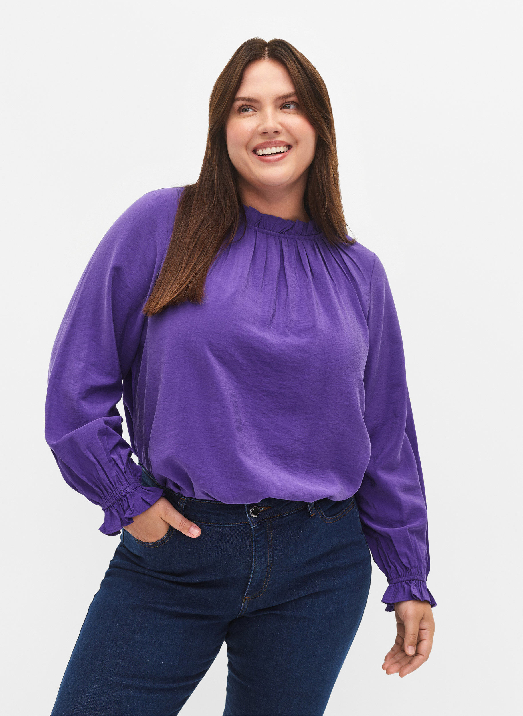 ZizziLang&auml;rmelige Viskosebluse mit R&uuml;schen, Prism Violet, Model image number 0