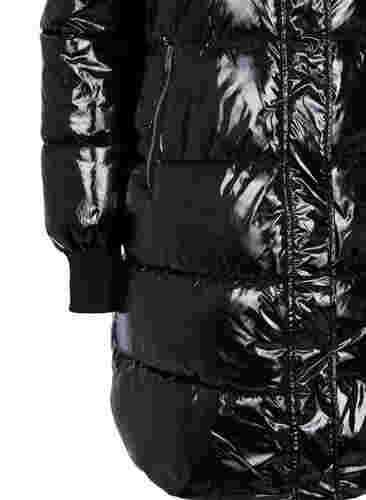 Glänzende Winterjacke mit Reißverschluss und Knopfverschluss, Black, Packshot image number 3