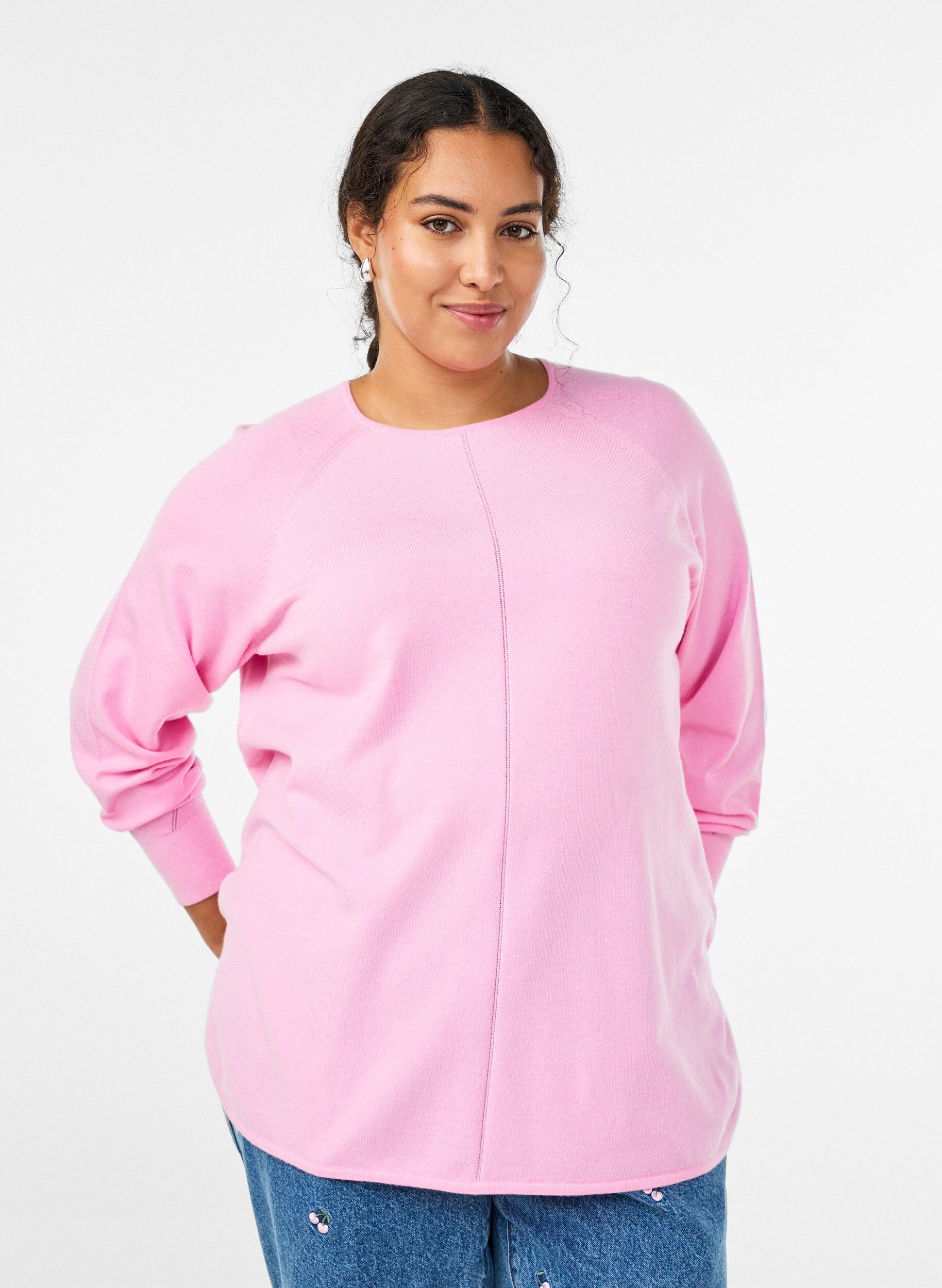 ZizziStrickbluse mit Rundhalsausschnitt und Strickmuster, Pink, Model image number 0