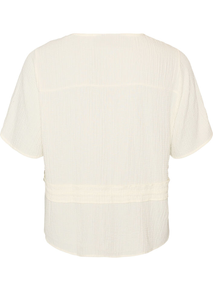 Bluse mit Struktur und Taillenbindung, Vanille, Packshot image number 1