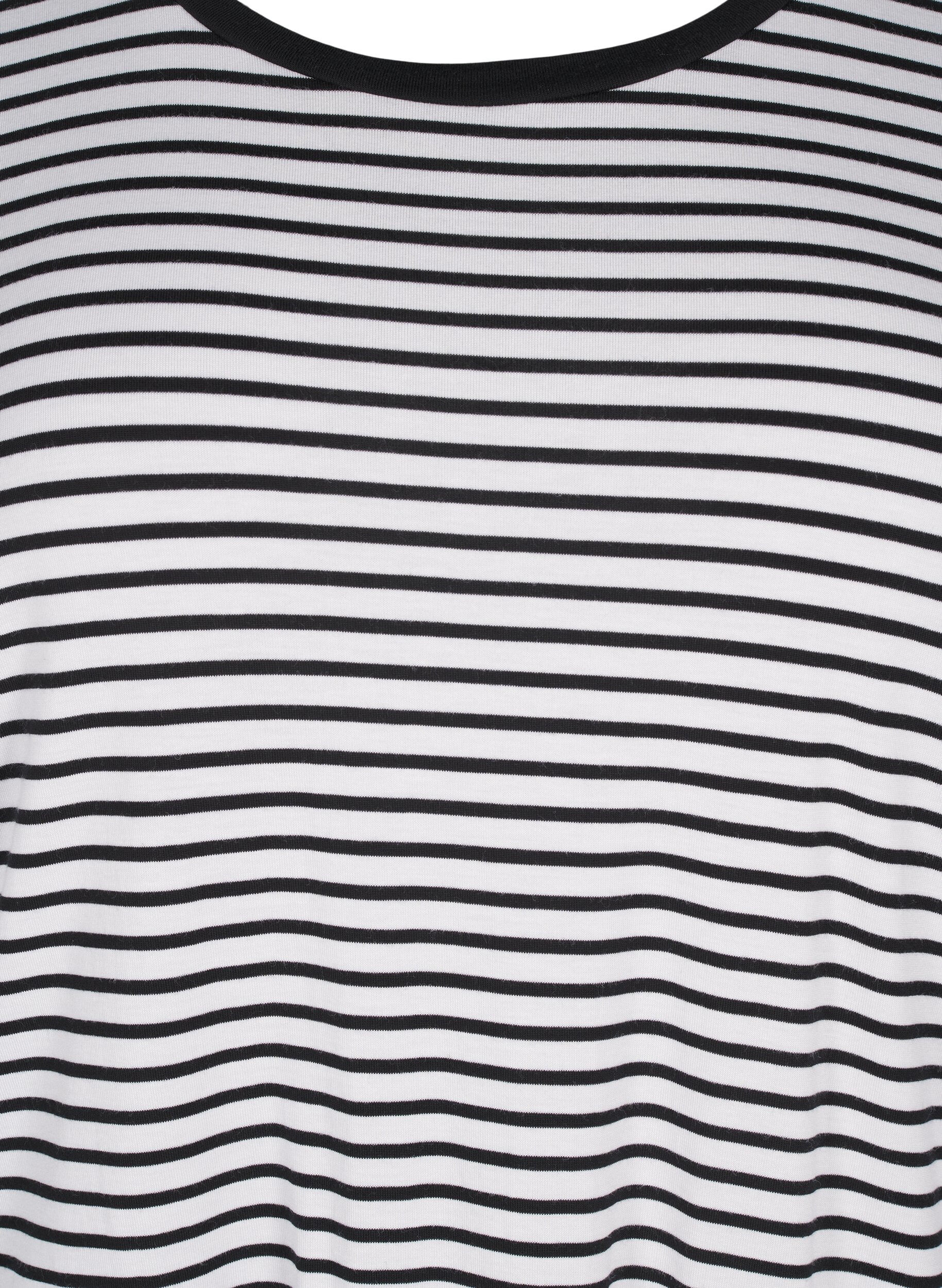 ZizziGestreiftes T-Shirt aus Lyocell mit Rundhalsausschnitt, Schwarz, Packshot image number 2