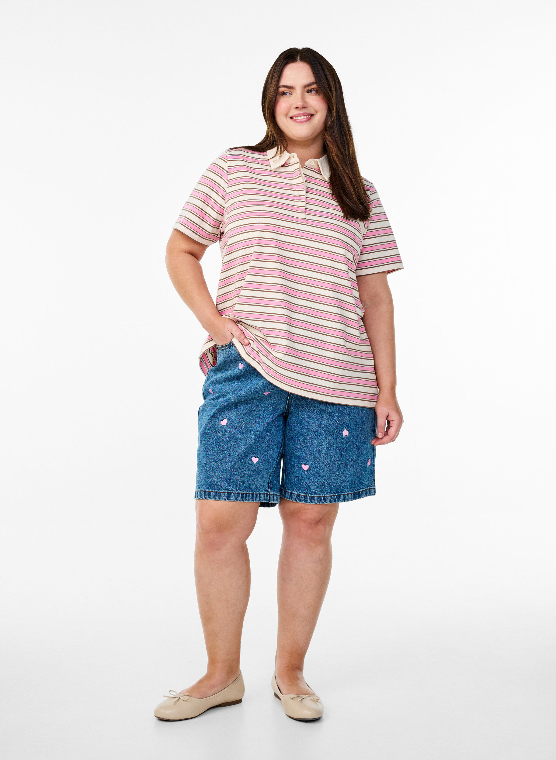 ZizziPoloshirt mit Streifen und kurzen &Auml;rmeln, Pink, Model image number 1