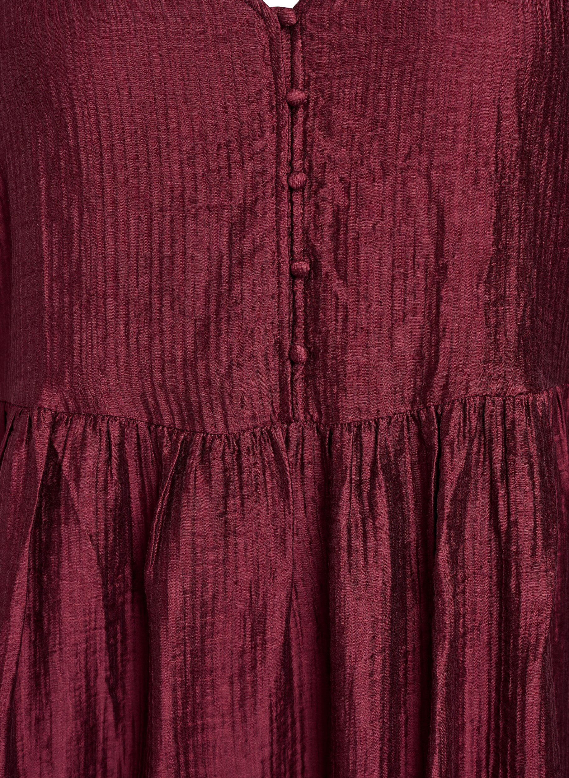 ZizziKurzes Kleid mit Struktur und kurzen Ballon&auml;rmeln, Rot, Packshot image number 2