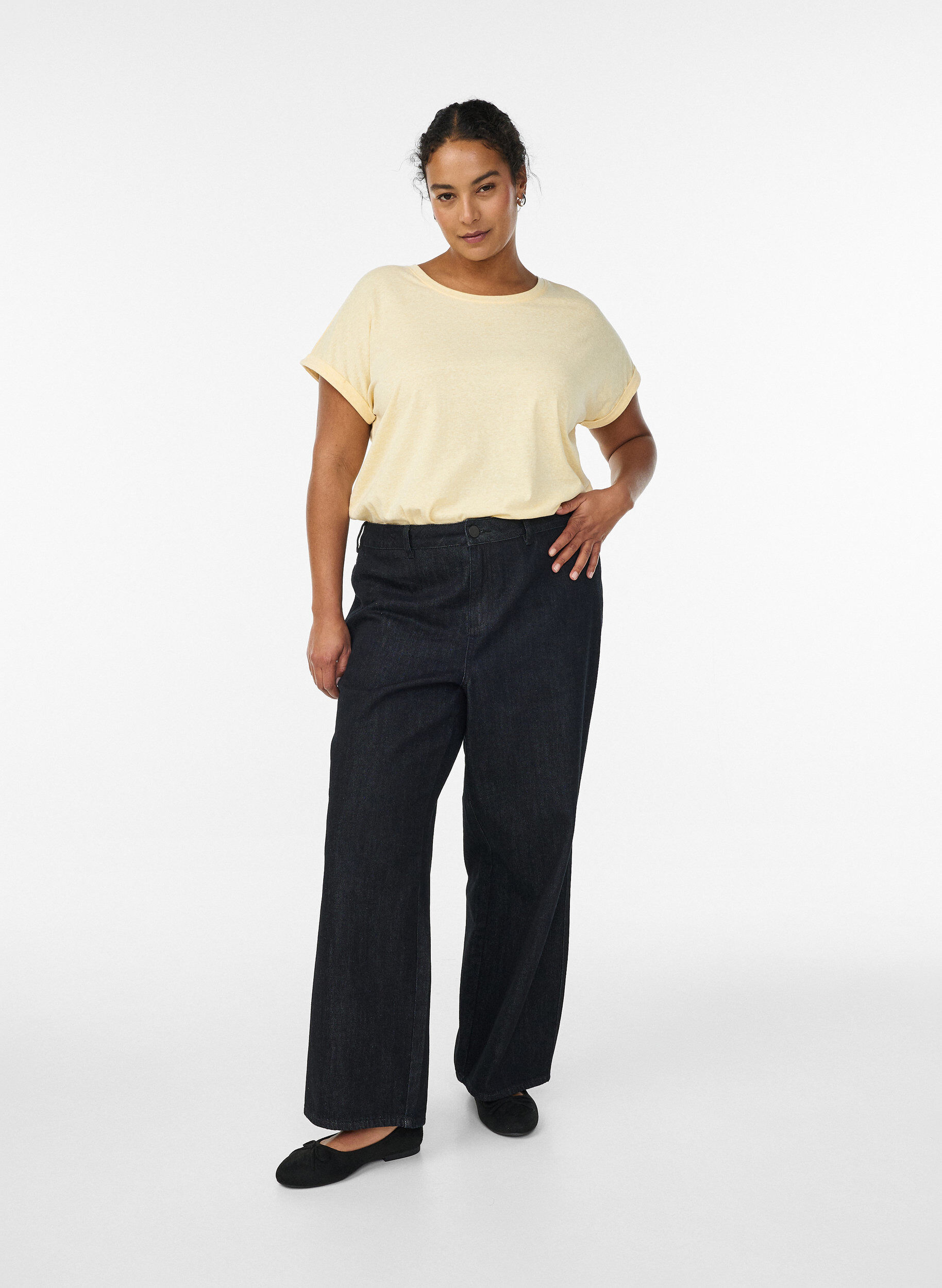 ZizziMelange T-Shirt mit kurzen &Auml;rmeln, Gelb, Model image number 1