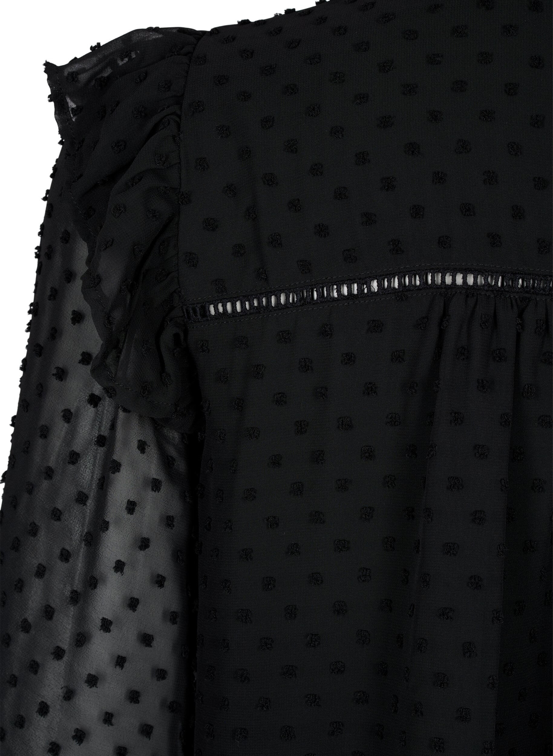 Zizzi Hemdbluse mit R&uuml;schen und Punktstruktur, Black, Packshot image number 3