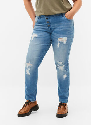 Ripped Emily-Jeans mit normaler Taille, Blue denim, Model image number 2