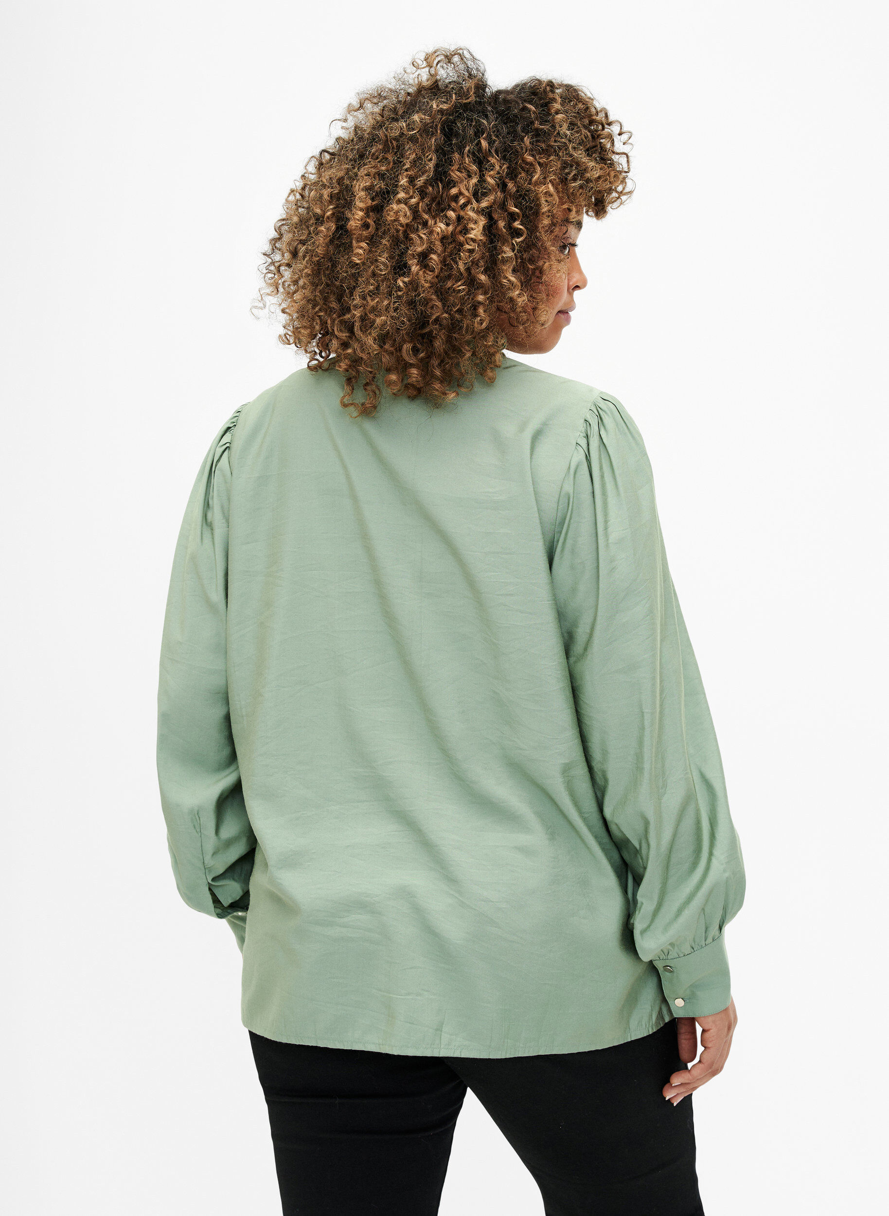 ZizziViskose Shirt Bluse mit Ruffles, Green Bay, Model image number 1