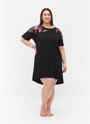 Nachthemd aus Baumwolle mit Blumendruck, Black, Model image number 2