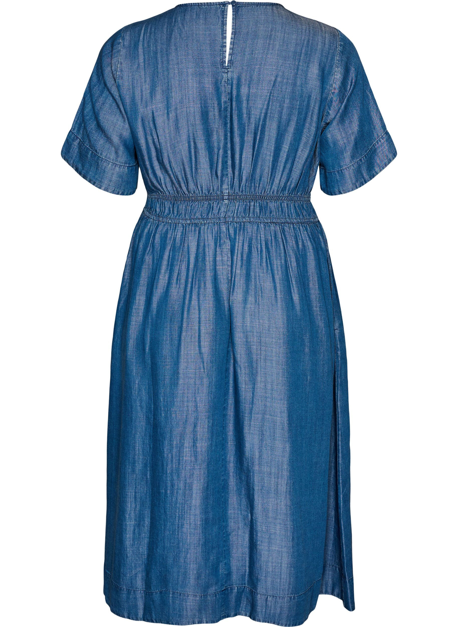 ZizziMidikleid in Jeans-Optik mit Gummizug in der Taille, Blau, Packshot image number 1