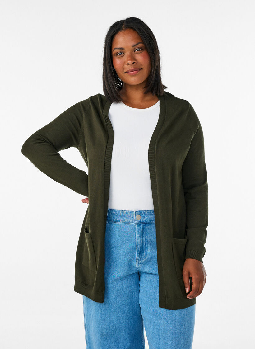 Lange Strickjacke aus einer Viskosemischung, Gr&uuml;n, Model image number 0