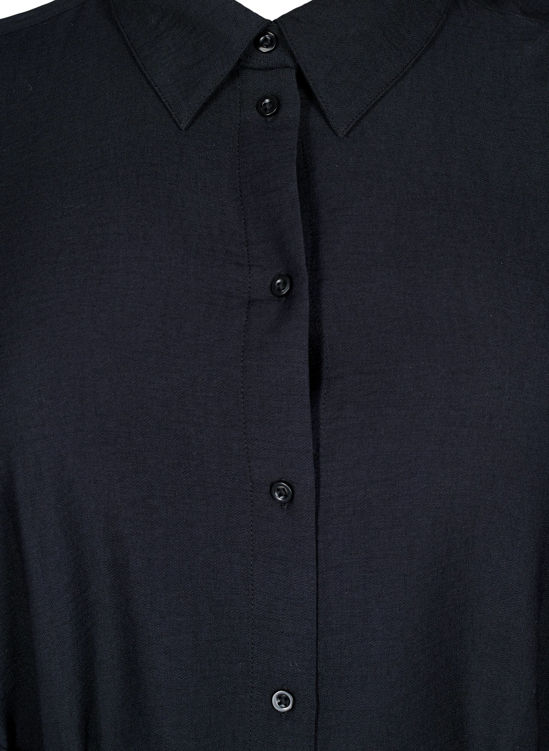 ZizziHemdblusenkleid mit Bindeg&uuml;rtel und langen &Auml;rmeln, Schwarz, Packshot image number 2