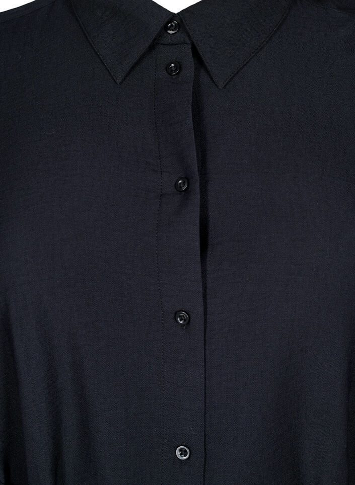 Hemdblusenkleid mit Bindegürtel und langen Ärmeln, Schwarz, Packshot image number 2