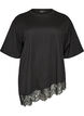 T-Shirt mit asymmetrischem Spitzensaum, Schwarz, Packshot image number 0