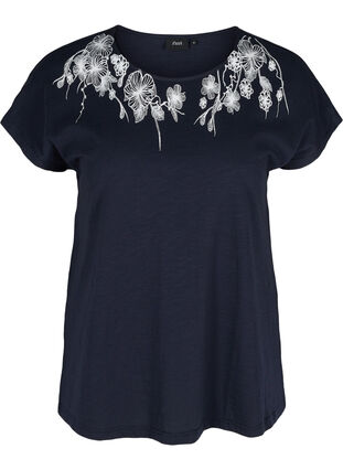 T-Shirt aus Baumwolle mit Printdetails, Night Sky FLOWER, Packshot image number 0