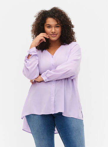 Langärmeliges Hemd mit V-Ausschnitt, Purple Rose, Model image number 0
