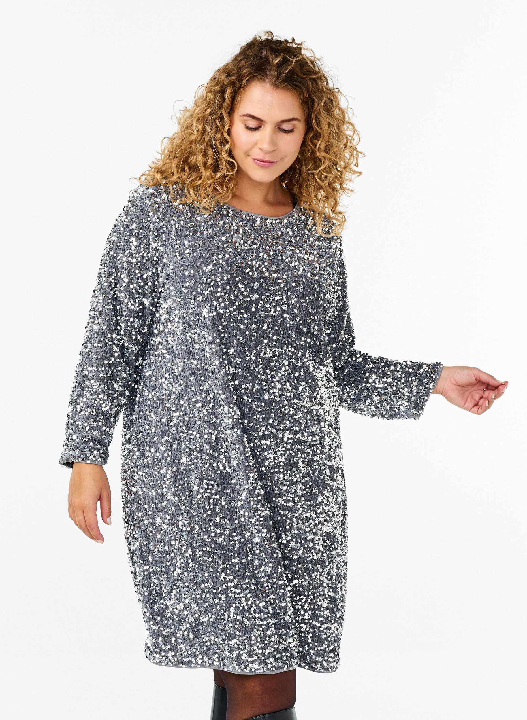 ZizziPailettenkleid mit Schleifendetail, Silver, Model image number 0