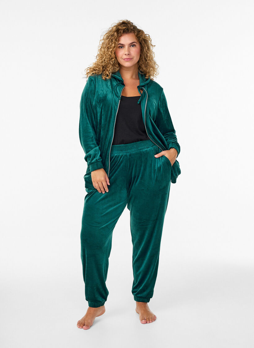 Lockere Samt-Hose, Gr&uuml;n, Model image number 0