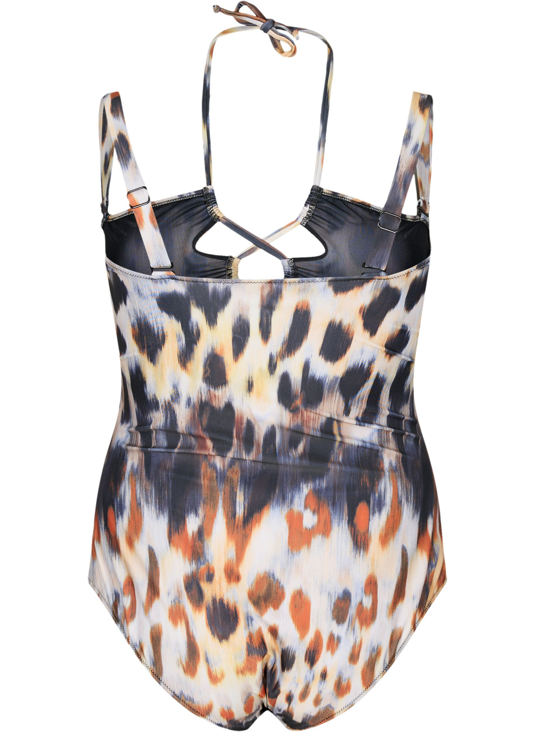 ZizziGemusterter Badeanzug mit abnehmbaren Tr&auml;gern, Abstract Leopard, Packshot image number 1