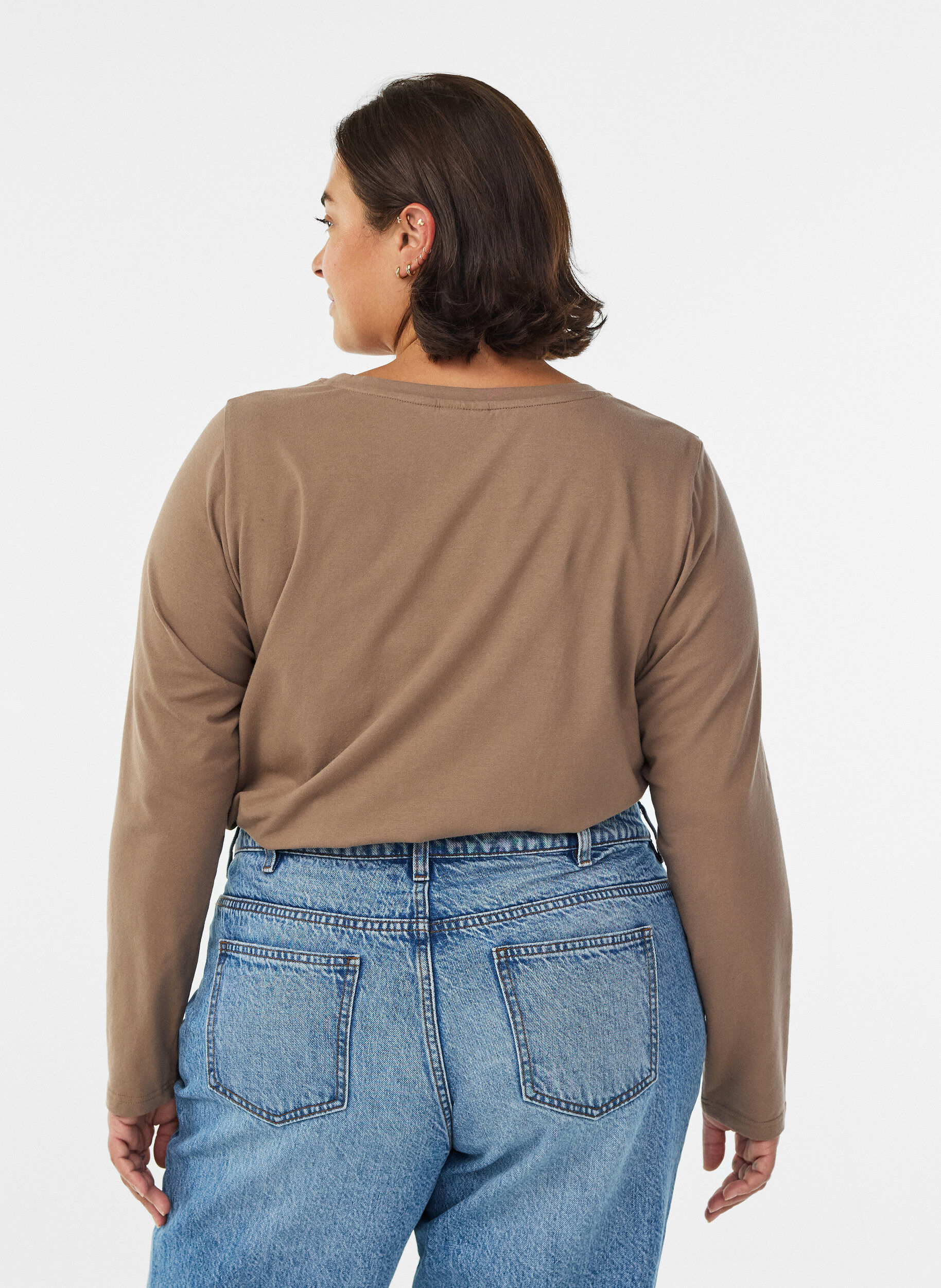 ZizziBasic Bluse aus Jersey mit langen &Auml;rmeln, Braun, Model image number 2
