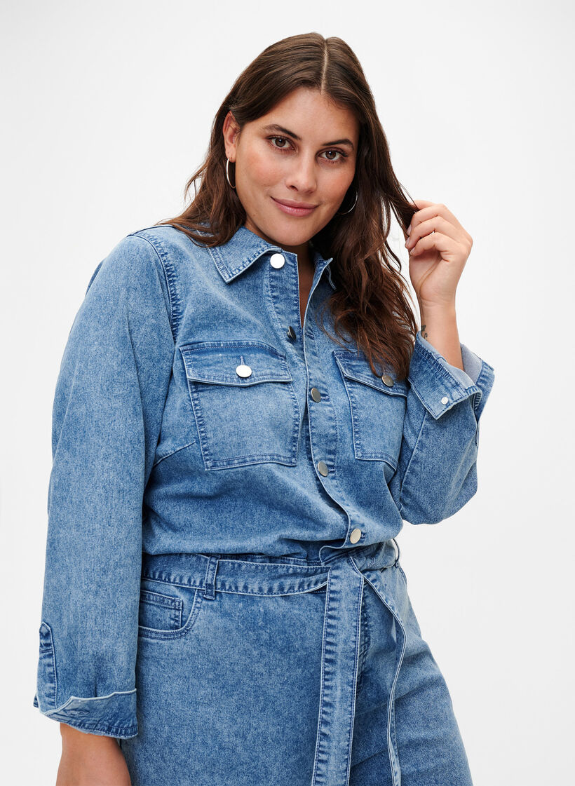 Langärmeliger Denim-Jumpsuit, Light Blue Denim, Model image number 2